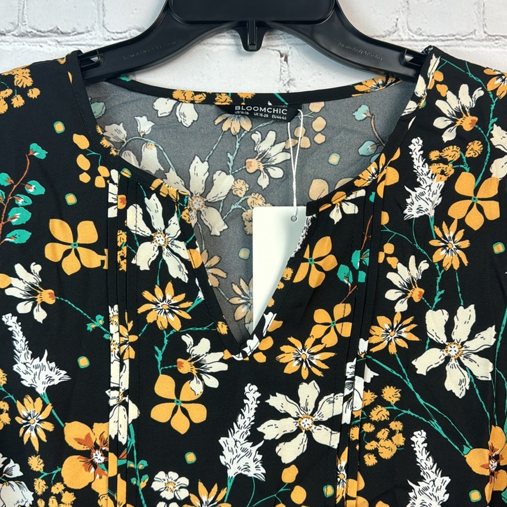BloomChic Floral Black and Orange Women's Balloon Sleeve Top Plus Size 1X - Picture 5 of 7